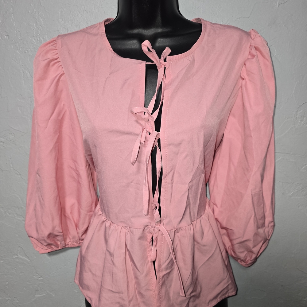 Elegant Pink Blouse with Tie Accents